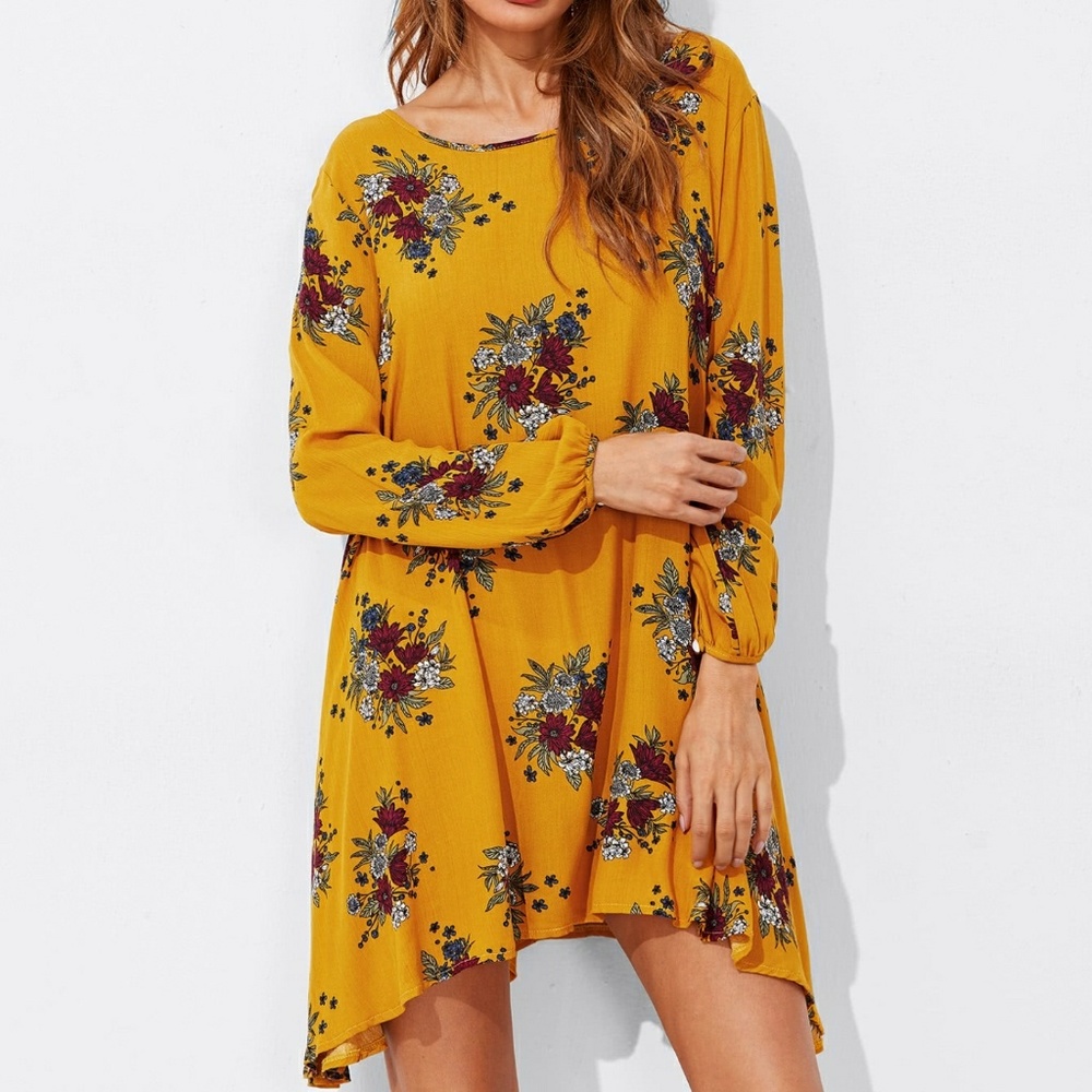 ❤️LAST ONE❤️ 🌿MUSTARD FLORAL DRESS🌿 - Picture 3 of 7